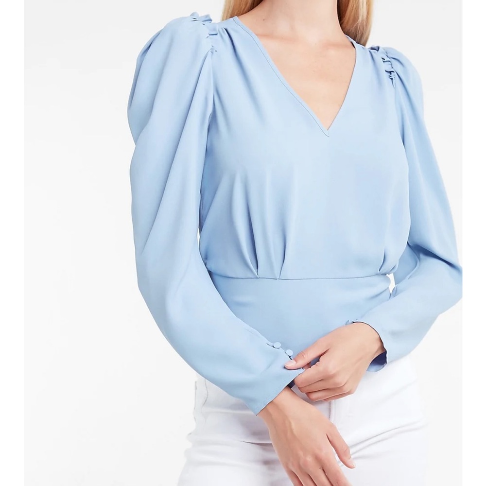 Express Puff Sleeve V-Neck Top - Blue - XS